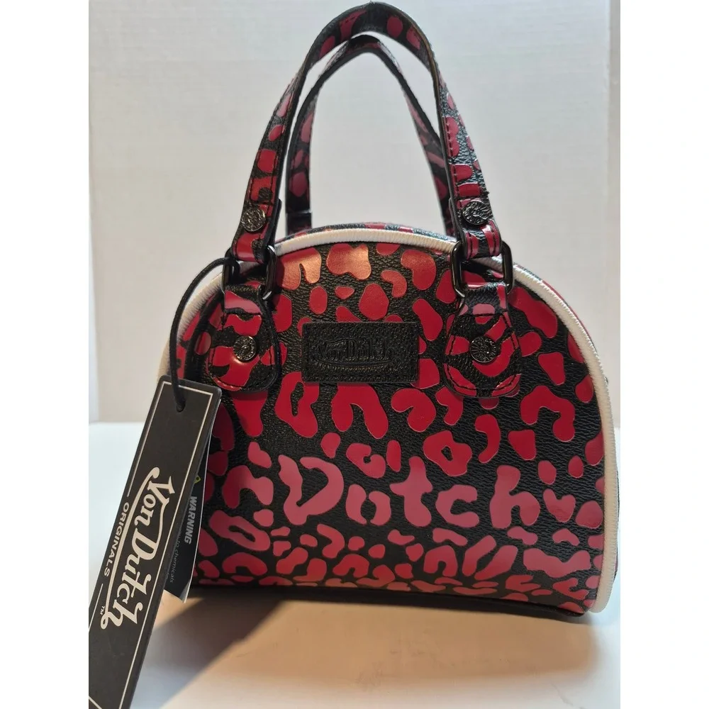 Von Dutch Red Cheetah Mini Bowling Bag Satchel VDBB-1005RED Crossbody NWT